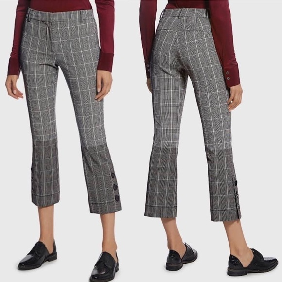10 Crosby Derek Lam Cropped Kick Flare Two Tone Plaid Trousers Size 6 - Picture 1 of 10